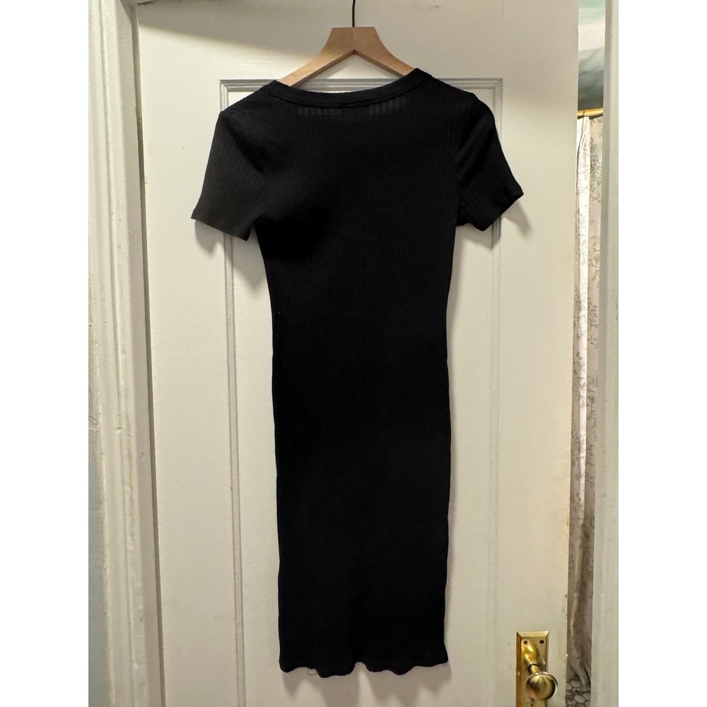 Timing Womens Black Ribbed‎ Knit Midi Dress Short Sleeve Henley V-Neck Large - Picture 3 of 3